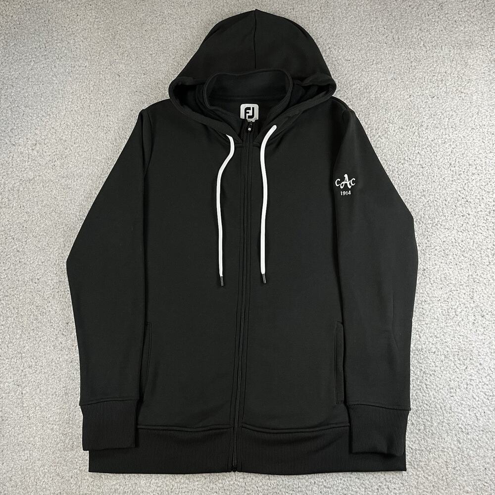 Footjoy Jacket Womens L Black Full Zip Golf Club Logo Hooded Stretch